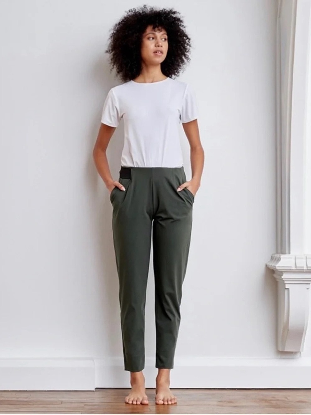 Aday Turn It Up Pants Olive Green Tapered Leg Pull On Size Medium